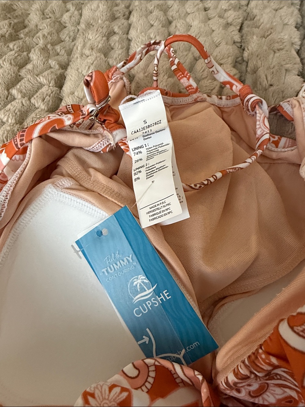 Cupshe Orange Paisley Ruched One-Piece Swimsuit - Picture 2 of 3